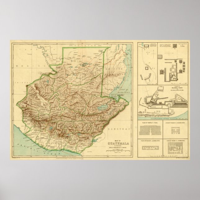 Poster Mapa Vintage Guatemala (1883) (Frente)
