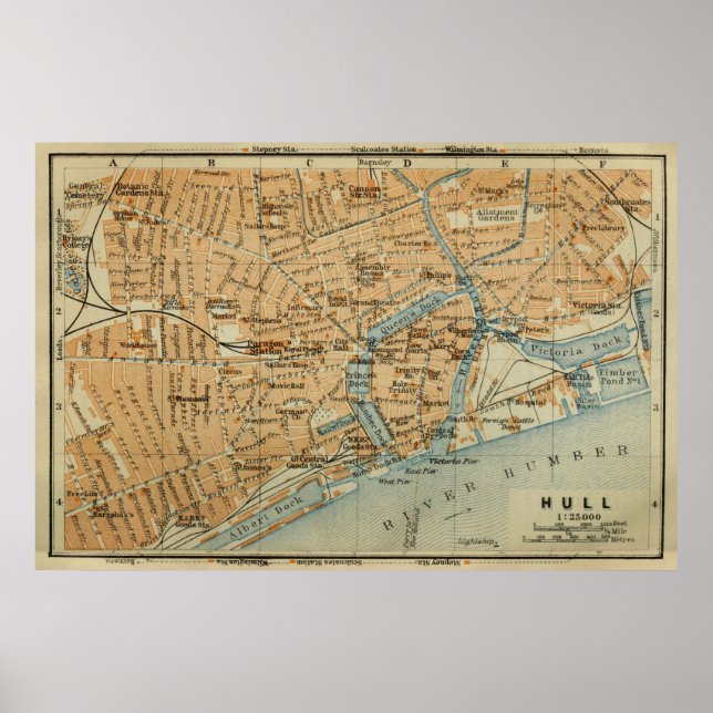 Poster Mapa Vintage Hull England (1910) (Frente)