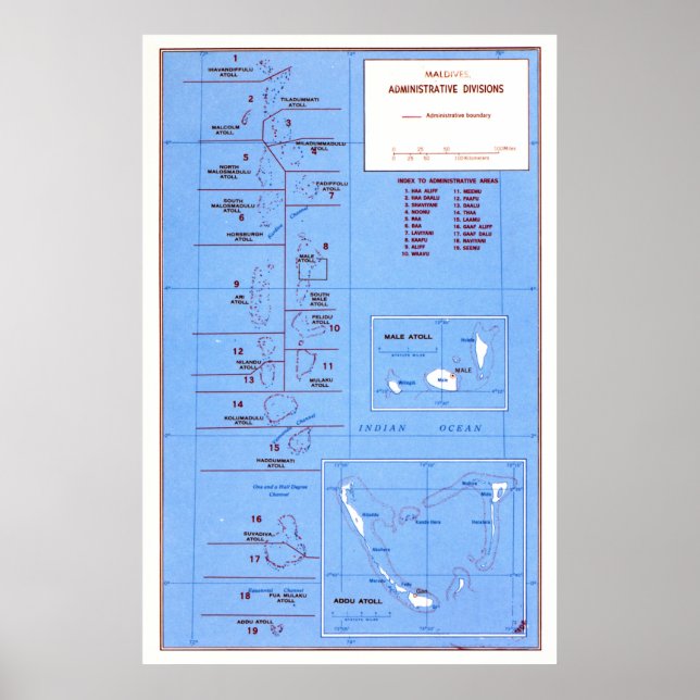 Poster Mapa Vintage Maldives (1977) (Frente)