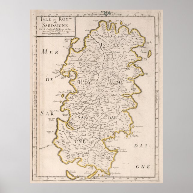 Poster Mapa Vintage Sardenha Itália (1697) (Frente)
