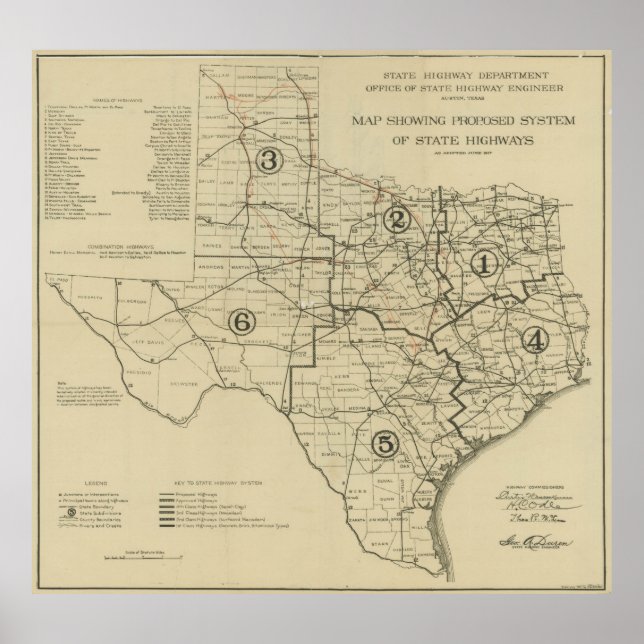 Poster Mapa Vintage Texas Highway (1917) (Frente)