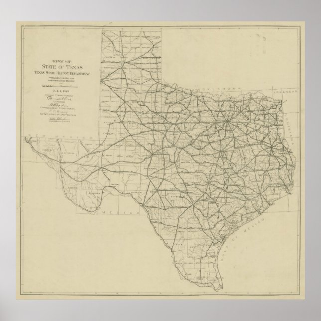Poster Mapa Vintage Texas Highway (1919) (Frente)