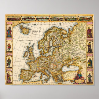 Poster Mapa visual da Europa em Vintage