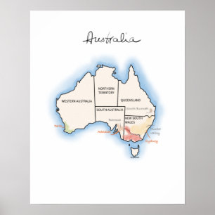Poster Mapa vitivinícola da Austrália