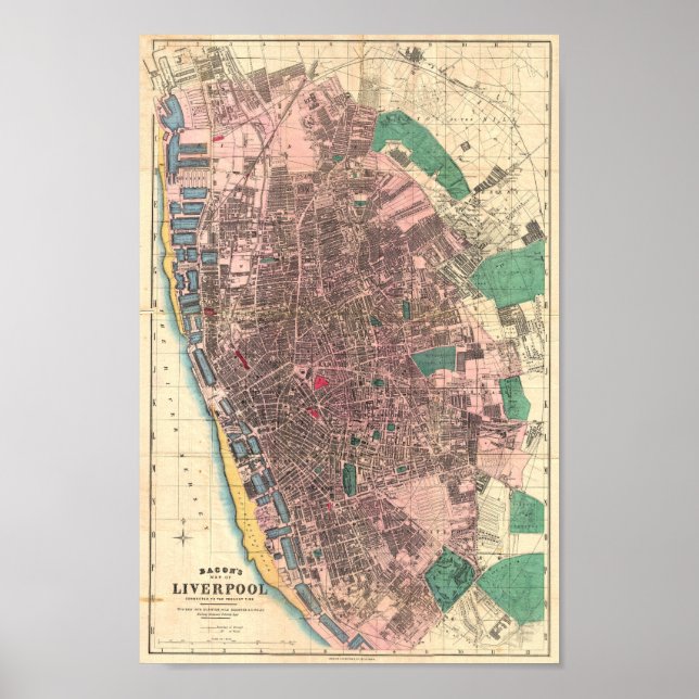 Poster Mapa vitoriano de Bacon de Liverpool 1890 (Frente)