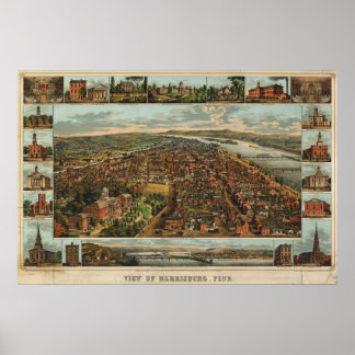 Poster Mapa Williams de Harrisburg, reimpressão PA (1855)