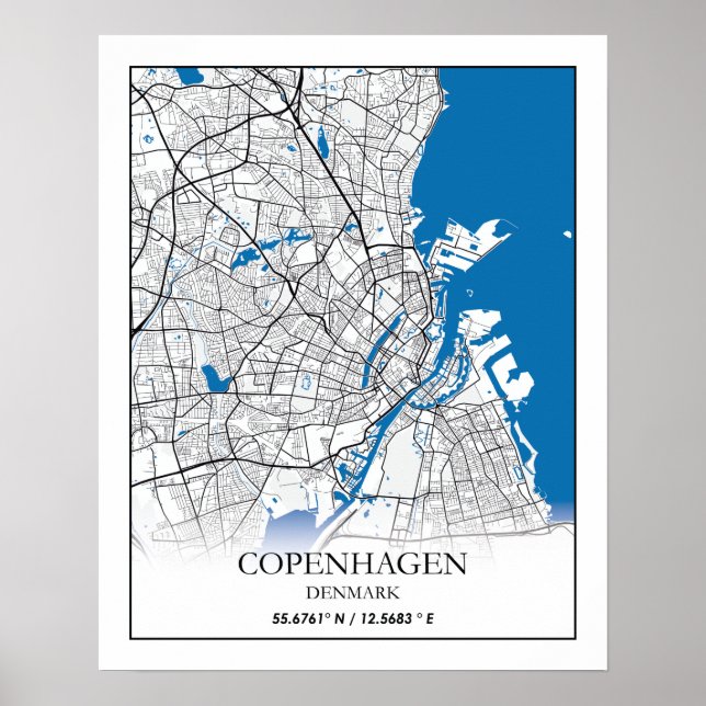Poster Mapas da cidade de Copenhagen Dinamarca Viagem sim (Frente)