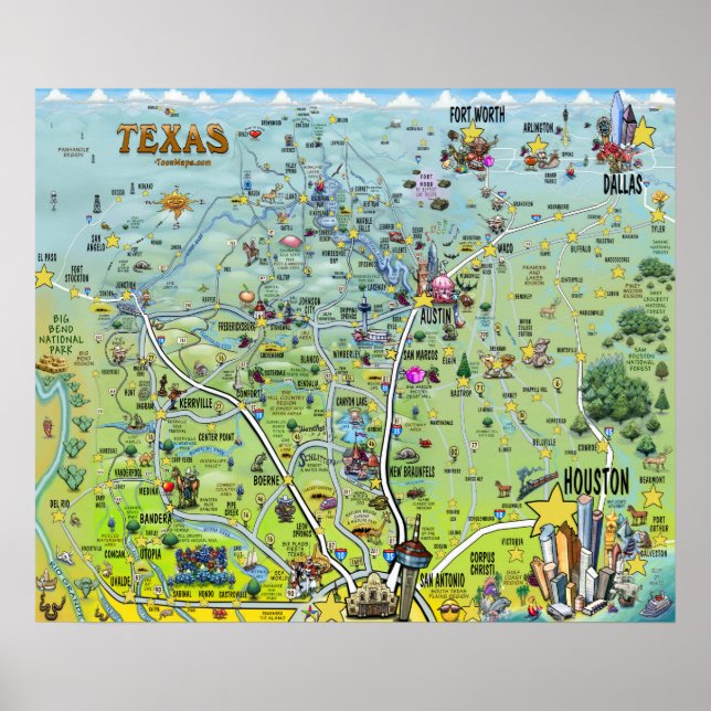 Poster Mapas de diversão do Texas (Frente)