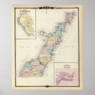 Poster Mapas de Door County, Sturgeon Bay e Jenny