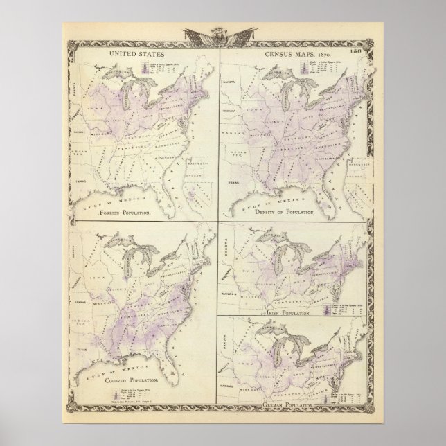 Pôster Mapas de recenseamento dos Estados Unidos em 1870 (Frente)