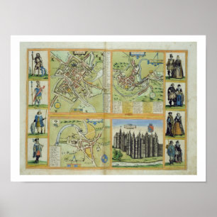 Poster Mapas de York, de Shrewsbury, de Lancaster, e de