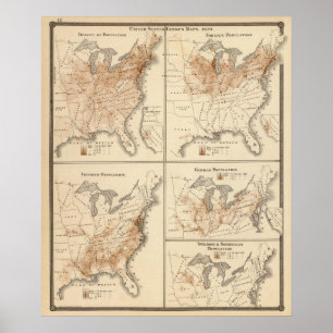 Poster Mapas do recenseamento dos Estados Unidos, 1870