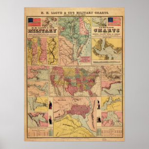 Poster Mapas Estratégicos Militares da Guerra Civil Vint