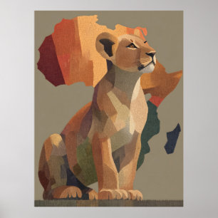 Poster Mapas geométricos de mosaicos com mapa de África e