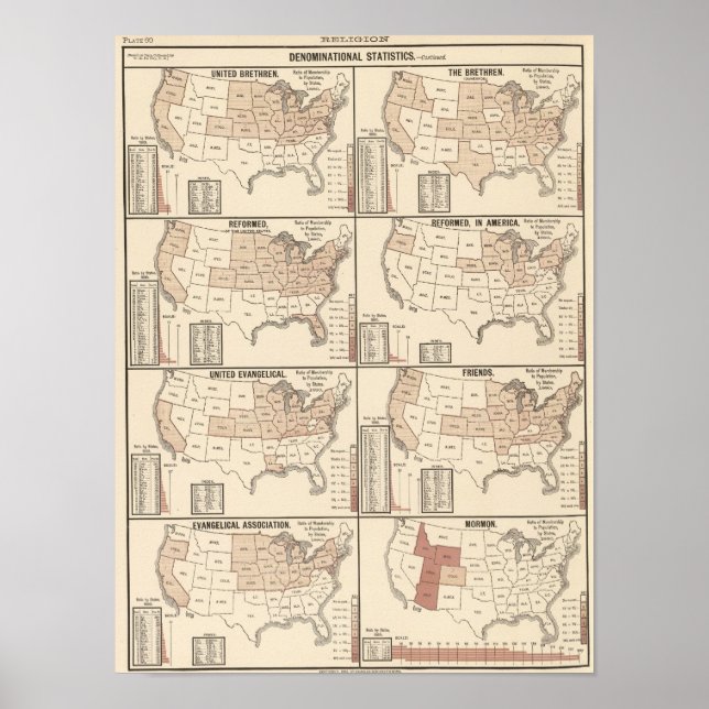 Poster mapas litográficos de estatísticas denominacionais (Frente)