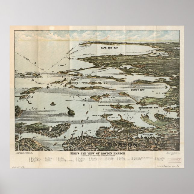 Pôster Mapas Panorâmicos Antigos das MÃES de Boston Harbo (Frente)
