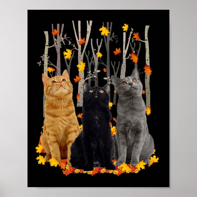Poster Maple Cat Leaf Fall Hello Autumn Fun Gatinho (Frente)