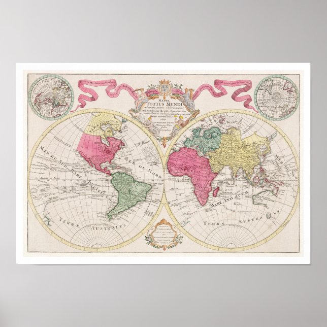 POSTER "MAPPA TOTIUS MUNDI" 1682, POR GUILIELMUM DE L'ISL (Frente)