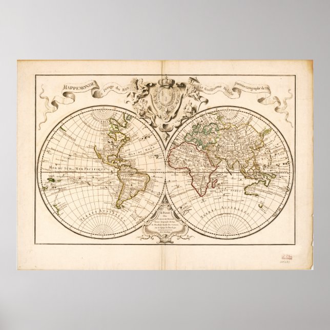 Poster Mappemonde a l'use du roy (Mapa Mundial de 1720) (Frente)