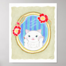 Poster Maquiagem de Gatinho Branco Fofo Arte Infantil
