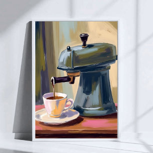 Poster Máquina de Café Antiga Latte Aquarela