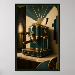 Poster Máquina de Café Espresso Art Déco – Verde Esmerald