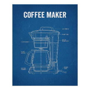 Pôster Máquina de Café Retrô Projeto Azul