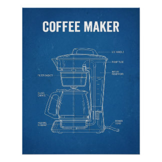 Pôster Máquina de Café Retrô Projeto Azul