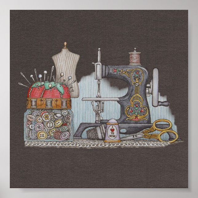 Pôster Máquina de costura motorizada à mão (Frente)