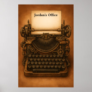 Poster Máquina de Escrever Steampunk Retro Era Vitoriana