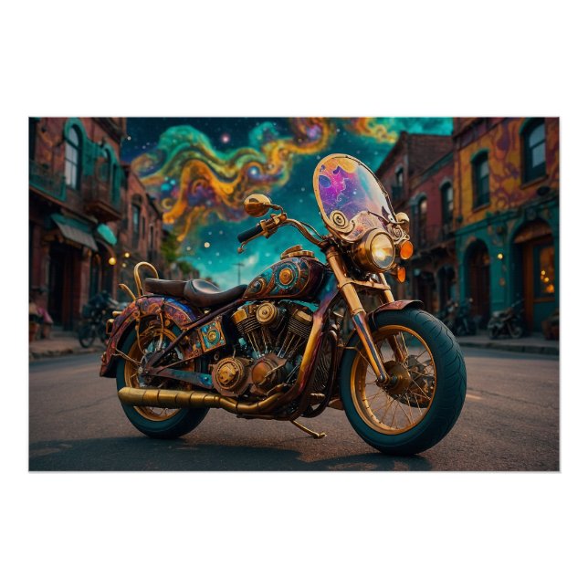 Pôster Máquina de Motocicleta de Plasma Steampunk (Frente)