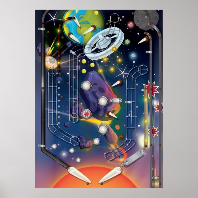 Pôster Máquina de Pinball Super Espaço (Frente)