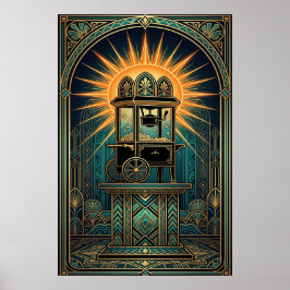 Poster Máquina de Pipoca Cinema Art Déco Dourado e Azul T