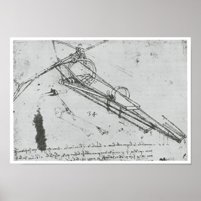 Pôster Máquina Voadora, Leonardo da Vinci, 1490 (Frente)