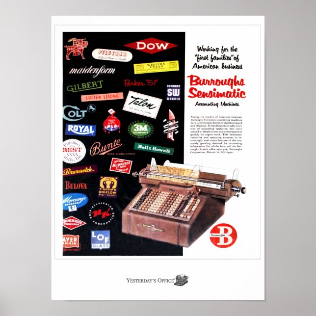 Poster Máquinas de Contabilidade de Burroughs do Office d (Frente)