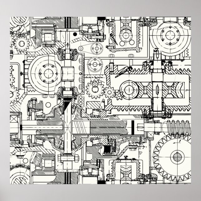 Poster Máquinas Técnicas Sem Costura. (Frente)