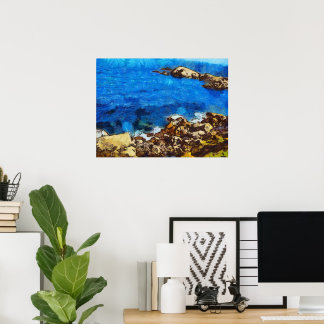 Poster Mar azul e costa rochosa estilo Van Gogh