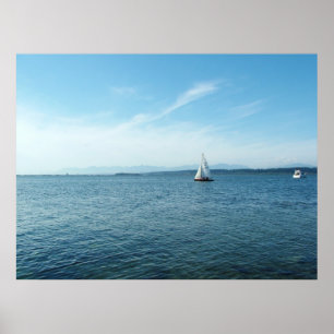 Poster mar, barcos e céu