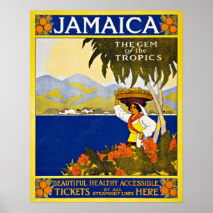 Poster Mar das caraíbas de Jamaica das viagens vintage