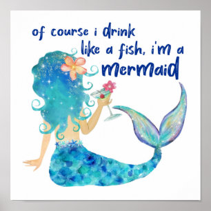 Poster Mar de Mermaid   Beber Como Um Peixe