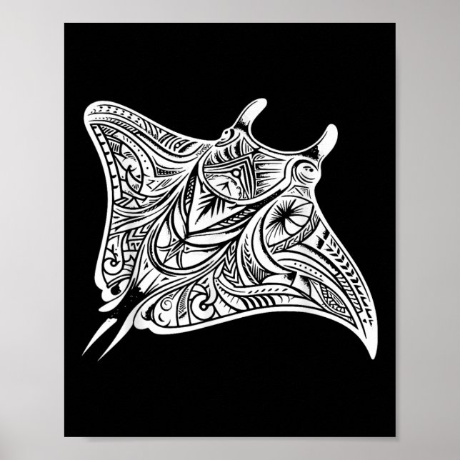 Poster Mar de Tatuagem Tribal Manta Ray Polynésia (Frente)