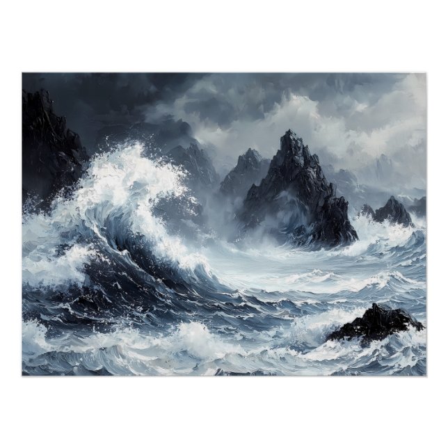 Pôster Mar de Tempestade com ondas de choque dramáticas (Frente)