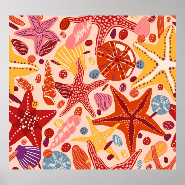 Poster Mar de Verão escandinavo: Padrão de Starfish (Frente)