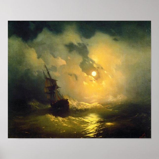 Poster Mar tempestuoso à noite, Aivazovsky (Frente)