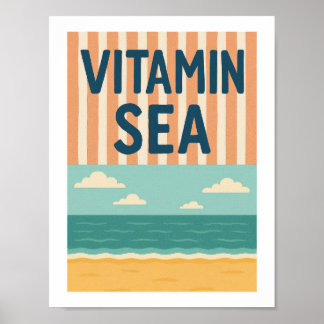 Poster Mar Typografia Retro da Praia do Mar Vitamina Pun