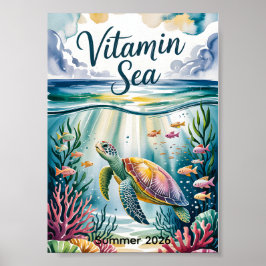Poster Mar Vitamina Aquarela Tartaruga Marinha Subaquátic