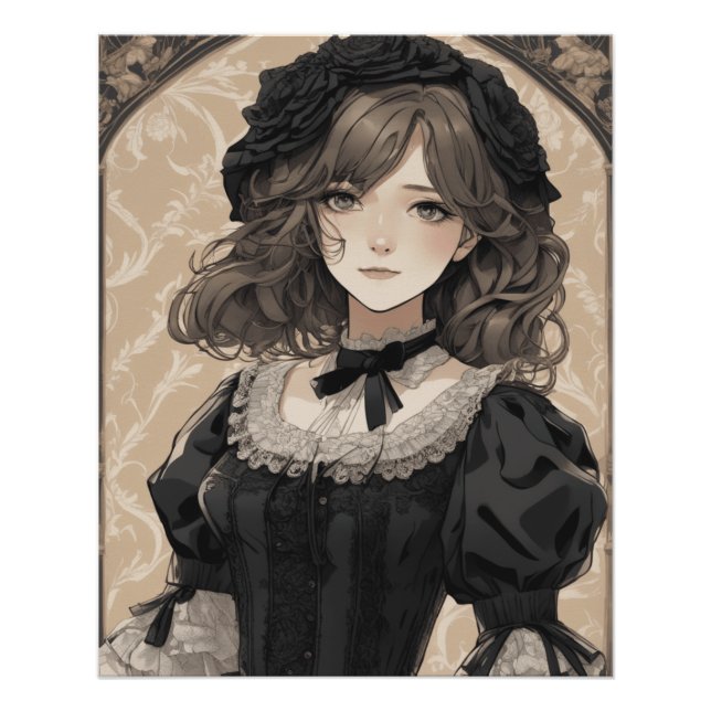 Pôster Maravilha Anime AI: Vintage Pequeno Vestido Negro (Frente)