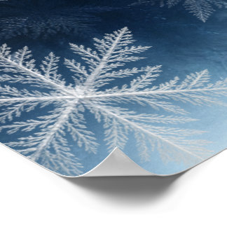 Poster Maravilha de Inverno Azul Gelo Floco de Neve Noite