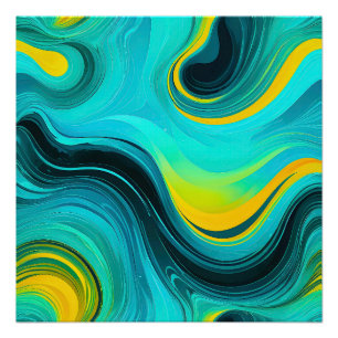 Pôster "Marbella" Blue Yellow Swirings Waves