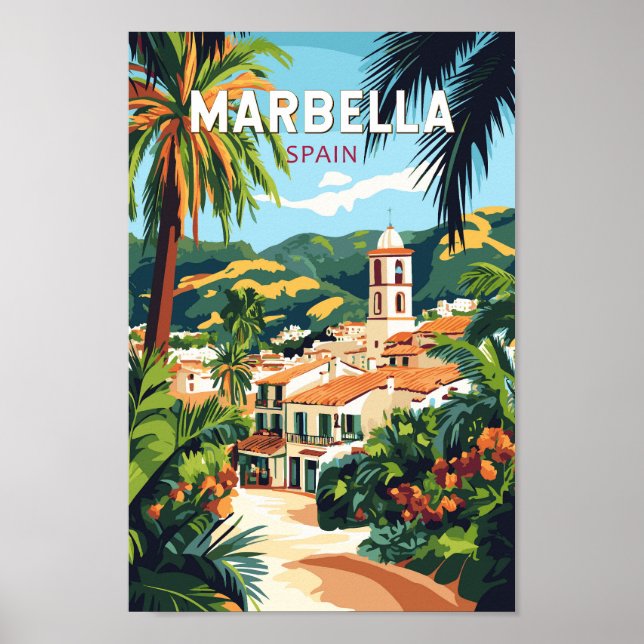 Poster Marbella Espanha Illustration Viagem Art Vintage (Frente)